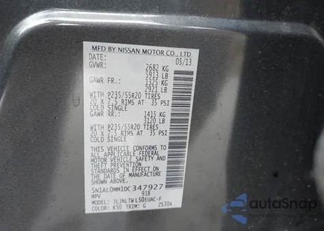 2013 Infiniti Jx35 z USA, uszkodzony, nr VIN 5N1AL0MM1DC347927